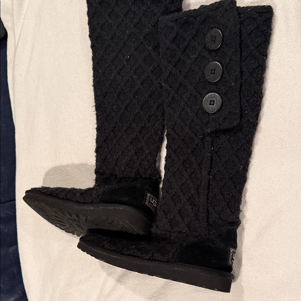 UGG Black Ankle Boots with Button Detail - Picture 4 of 9
